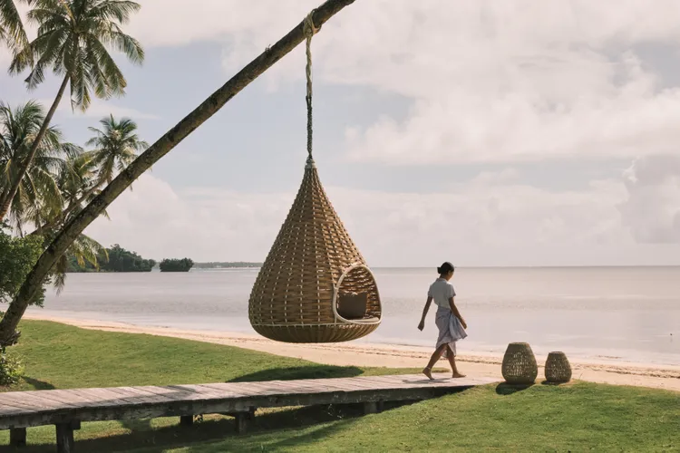 A hanging daybed with views of the Philippine Sea at Nay Palad Hideaway, on the island of Siargao.
Credit: Frédéric Lagrange